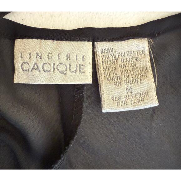 Lingerie Cacique Babydoll Slip Dress Women Medium Black Velvet Burnout VTG Sheer - Picture 4 of 10